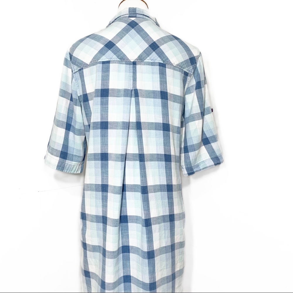 SOLD-Anthropologie Blue and White Plaid Buttondown Shirtdress, Large - Picture 3 of 9